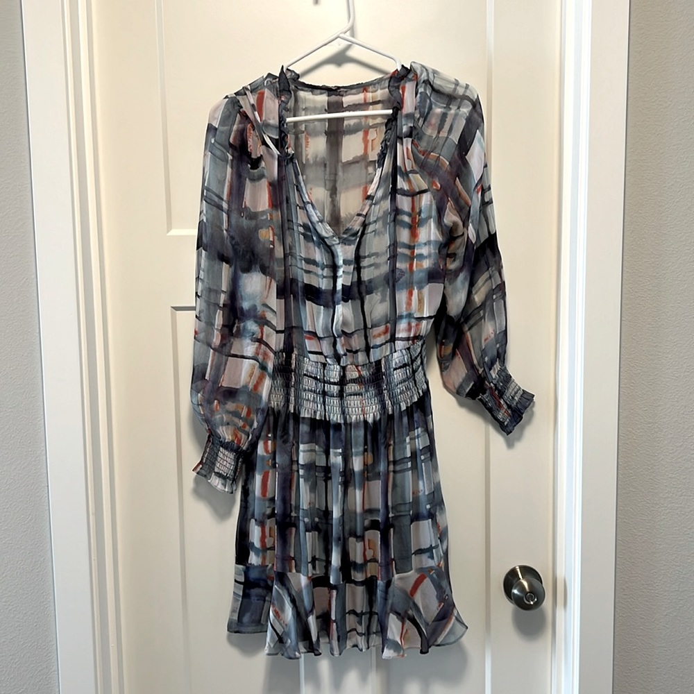 Silk dress in a fun abstract plaid
